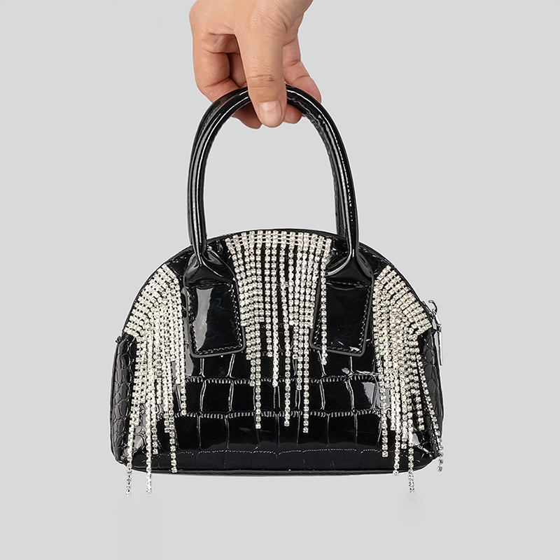 Women's Small Croc Print Rhinestone Fringes Handbags in Vegan Leather