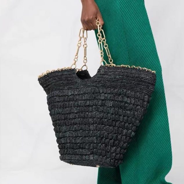 Women's Large Handmade Black Woven Chains Tote Bags