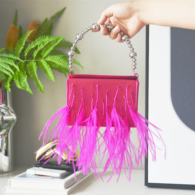 Women's Orstrich Feather Beaded Clutch Bags