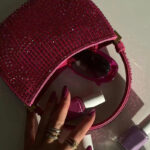 Women's Small Hot Pink Rhinestones Party Baguette Bags