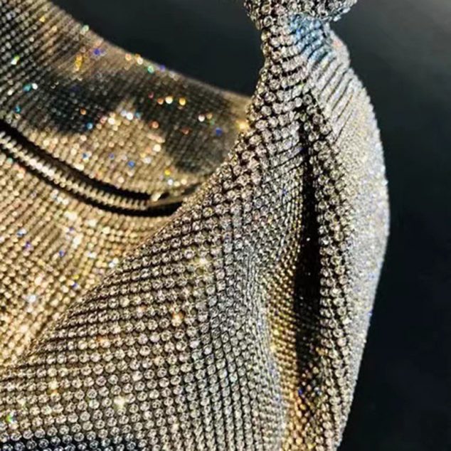 Women's All Rhinestones Slouchy Handle Evening Prom Bags in Silver