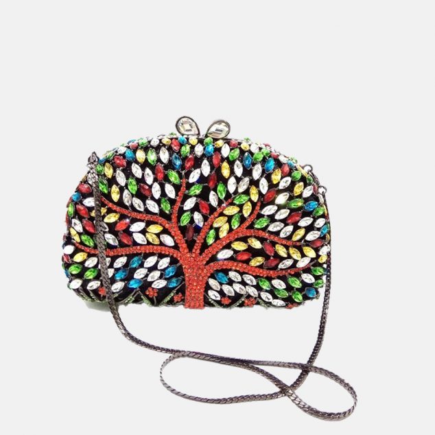 Women's Colorful Rhinestone Tree Evening Clutch Bags