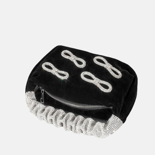 Women's Rhinestone Bows Slouchy Evening Clutch Bags in Black