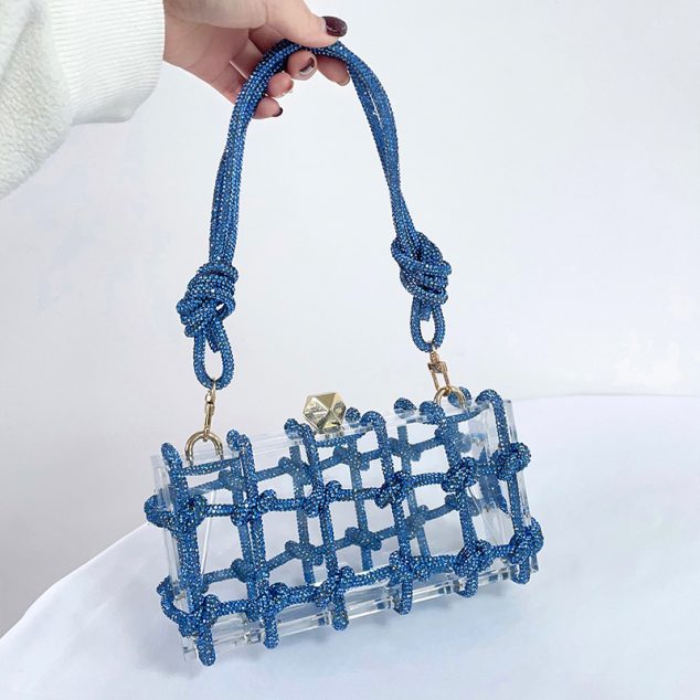 Women's Rhinestone Straps Caged Clear Bags