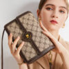 Women's Brown Leather Purse with Print Detail