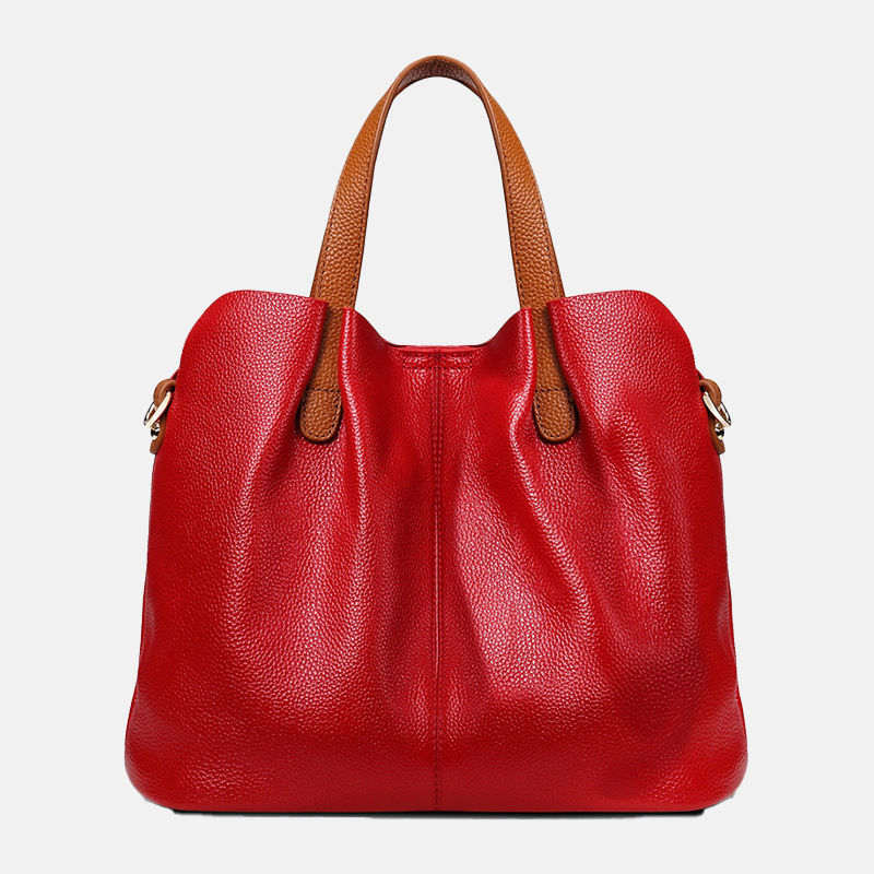 Women's Color-Block Leather Tote Bag with Shoulder Strap