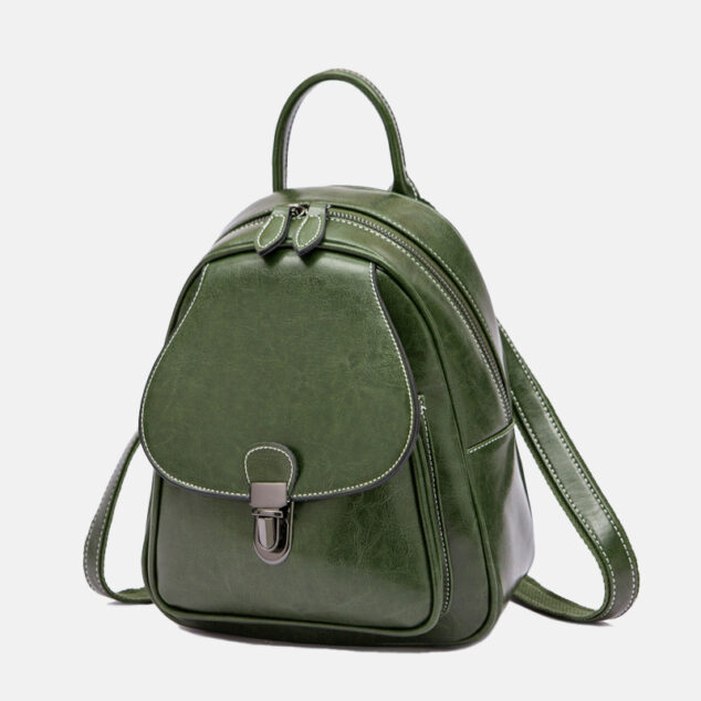 Damen-Rucksäcke aus echtem Leder mit Klappe und Schnalle