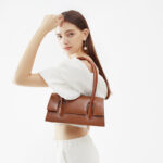 Women's Minimalism Flap Baguette Bags in Genuine Leather