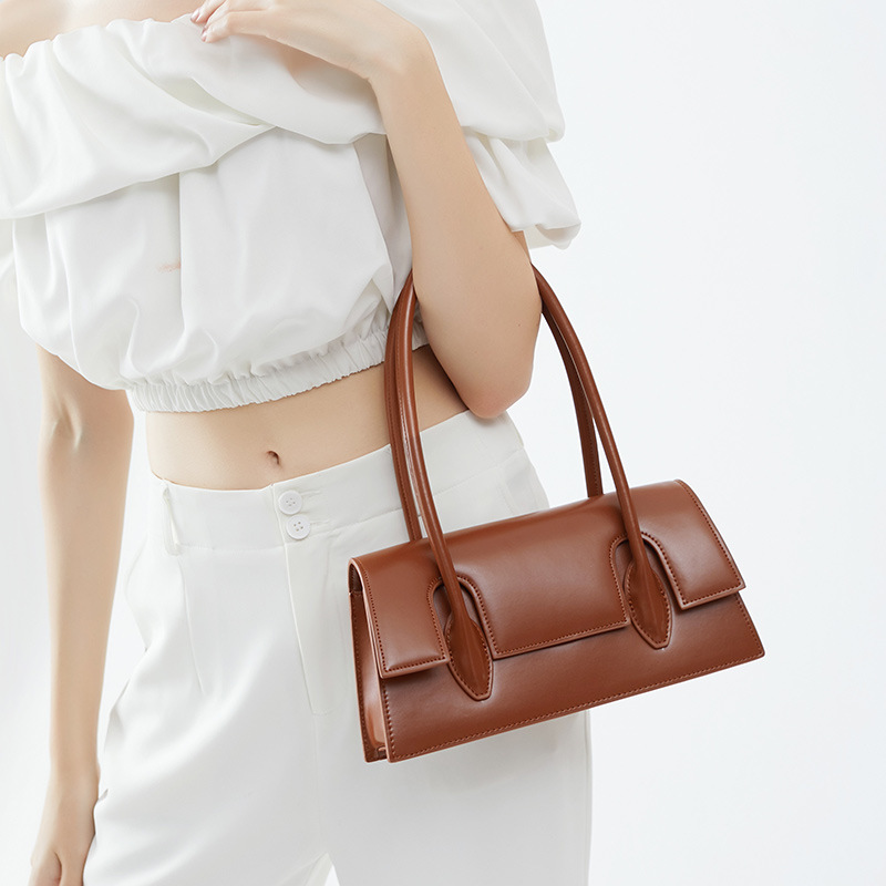 Women's Minimalism Flap Baguette Bags in Genuine Leather