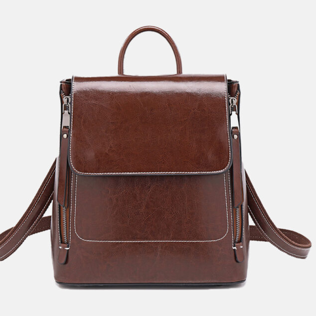 Sacs à dos minimaux carrés en cuir véritable pour femmes