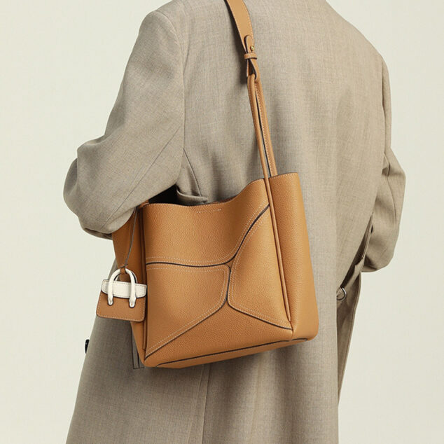 Sacs fourre-tout en cuir véritable avec coutures pour femmes
