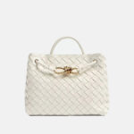Women's Woven Leather Crossbody Top Handle Bag mit Diamanten-Muster