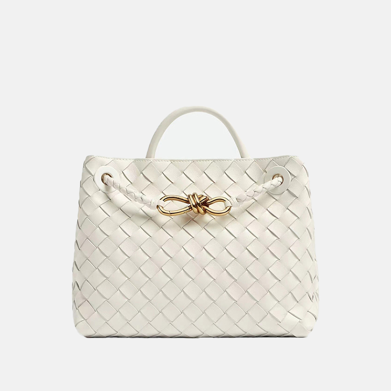 Women's Woven Leather Crossbody Top Handle Bag with Diamond Pattern