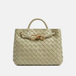 Women's Woven Leather Crossbody Top Handle Bag mit Diamanten-Muster