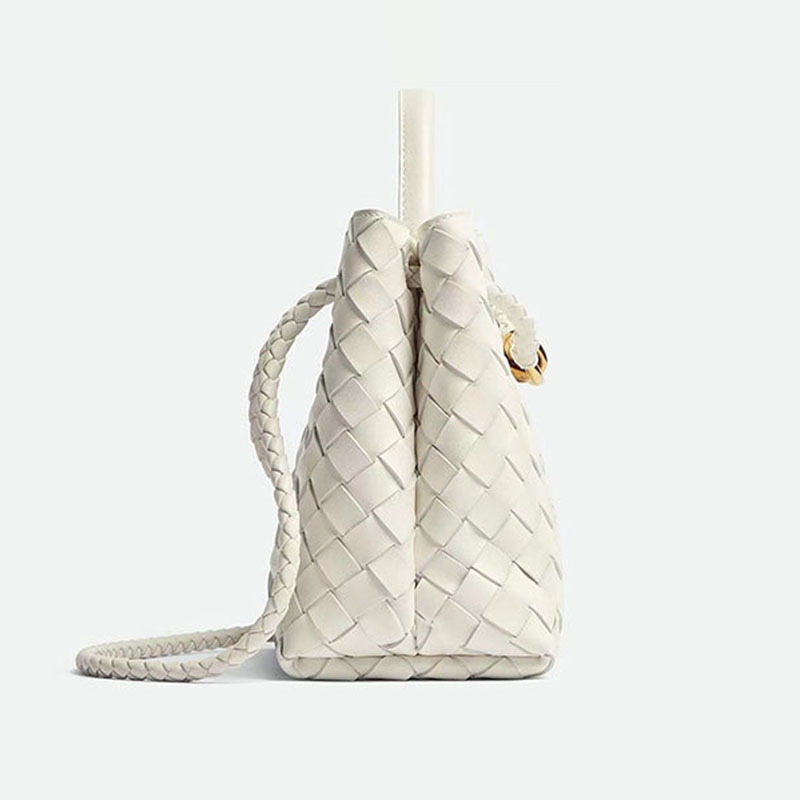 Women's Woven Leather Crossbody Top Handle Bag mit Diamanten-Muster