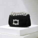Women's Velvet Rhinestone Clutch Bag with Pleated Design for Party and Events