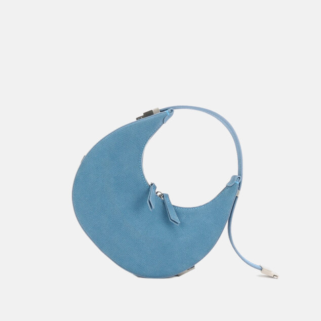 Sacs hobo demi-lune en cuir véritable pour femmes en bleu