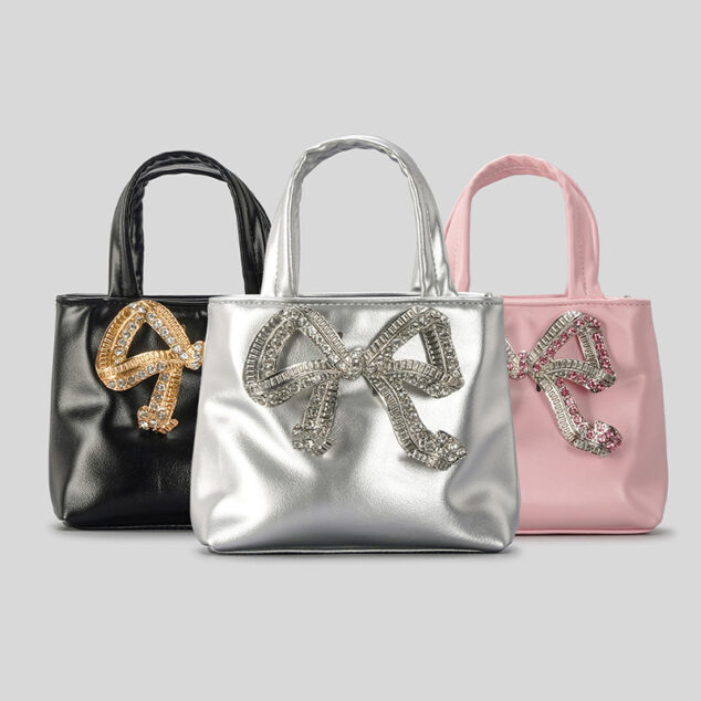Women's Rhinestone Bowknot Small Tote Bags in Vegan Leather