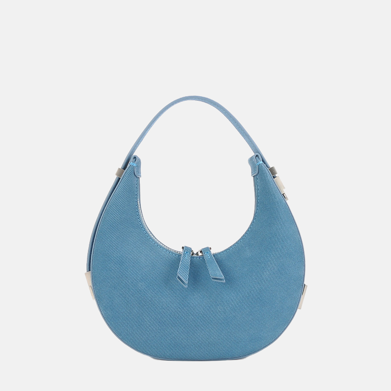 Halbmond-Hobo-Taschen aus echtem Leder für Frauen in Blau
