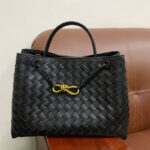 Women's Woven Leather Tote Bag with Diamond Pattern