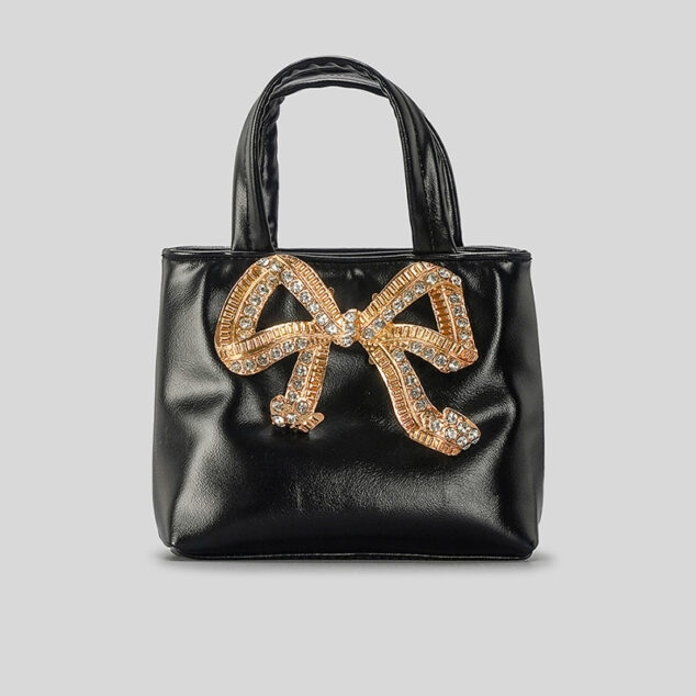 Women's Rhinestone Bowknot Small Tote Bags in Vegan Leather