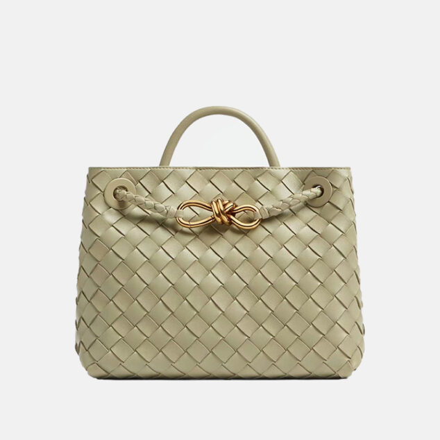 Women's Woven Leather Tote Bag with Diamond Pattern