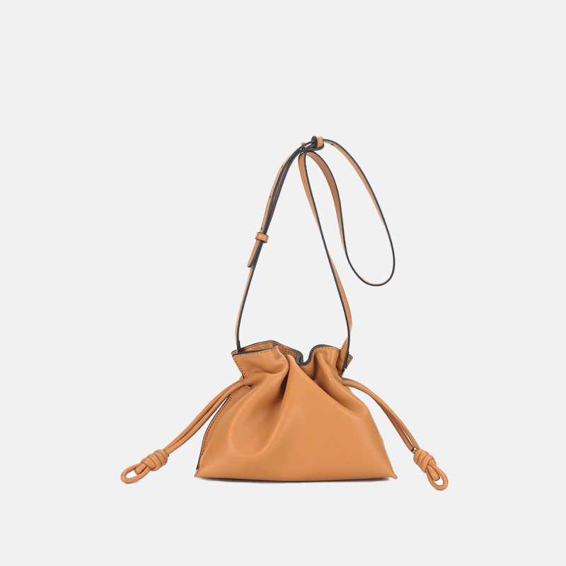 Women's  Genuine Leather Bucket Bag with  Crossbody Strap
