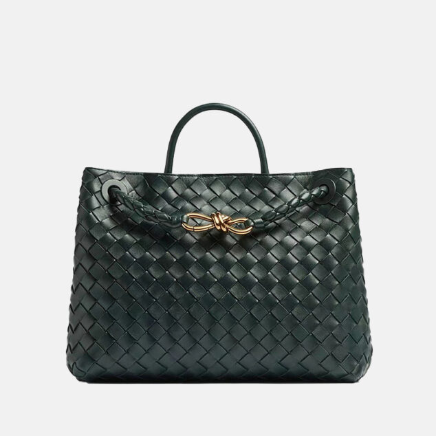 Women's Woven Leather Tote Bag with Diamond Pattern