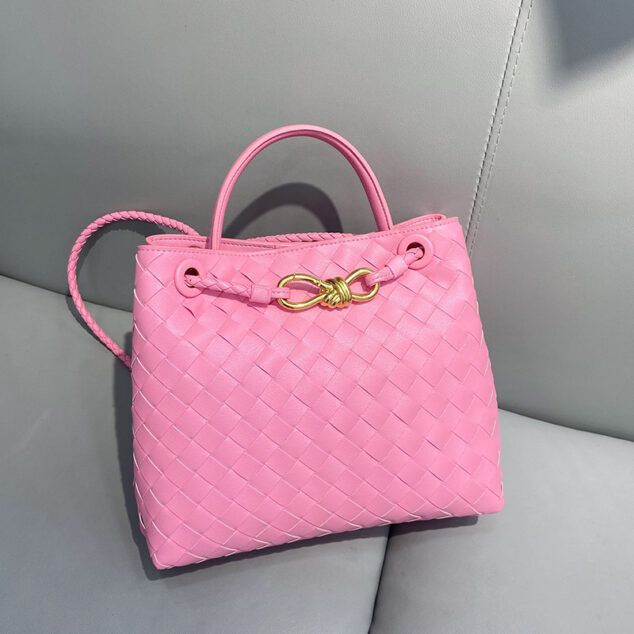Women's Woven Leather Tote Bag with Diamond Pattern