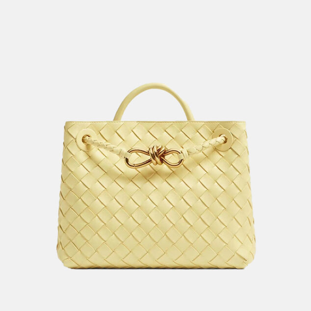 Women's Woven Leather Tote Bag with Diamond Pattern