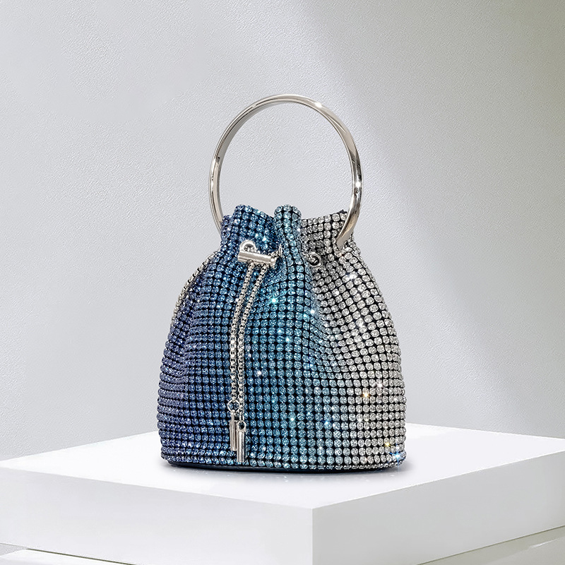 Women's Blue and Silver Sequin Bucket Bag