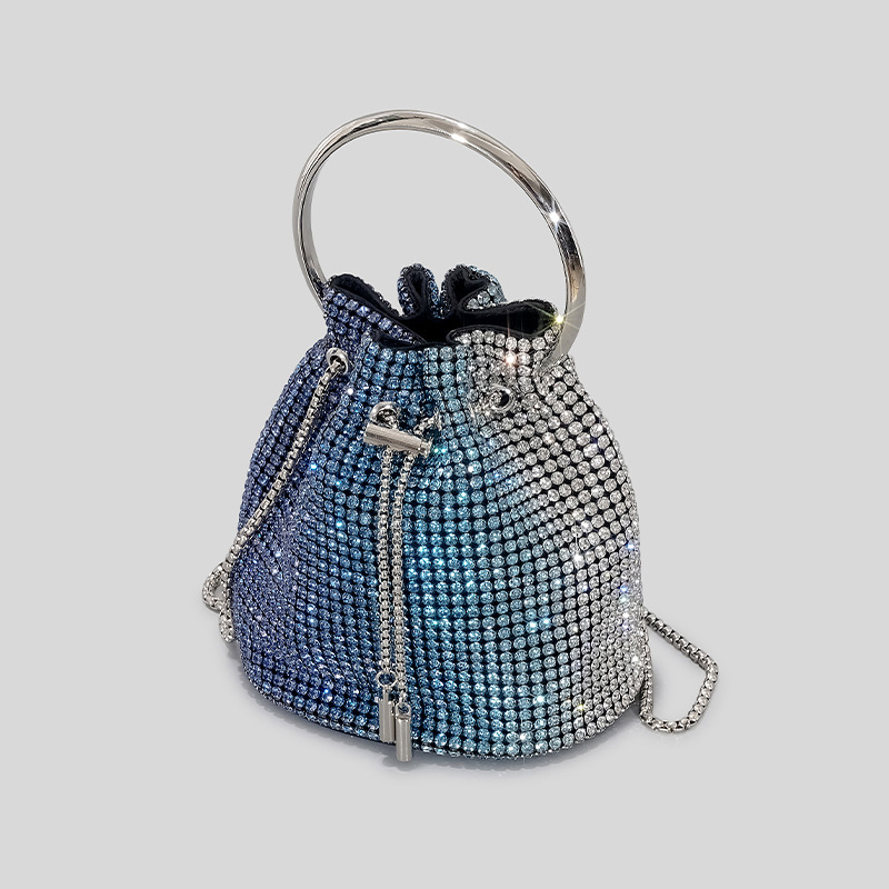 Bucket Bag für Frauen mit blauen und silbernen Pailletten