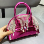 Women's Metallic Crossbody Bag with Fringe and Chain Strap