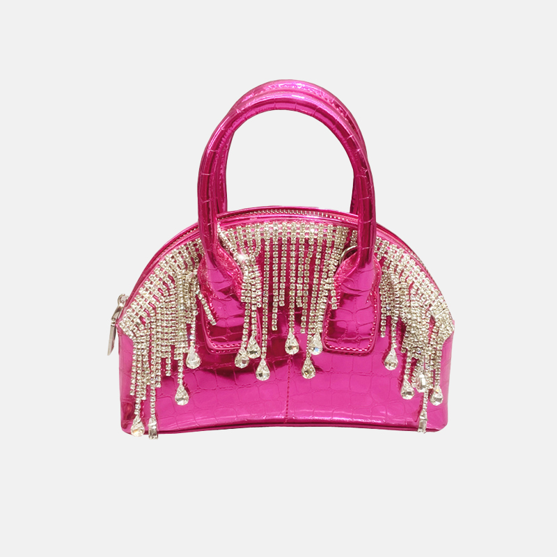Women's Metallic Crossbody Bag with Fringe and Chain Strap