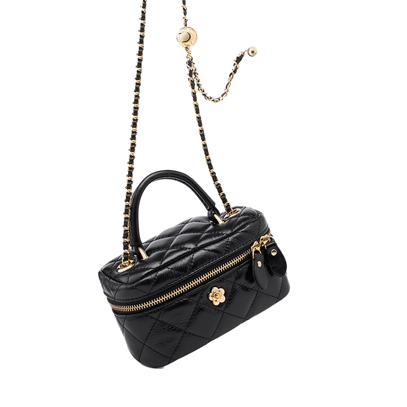 Women's Quilted Leather Chain Shoulder Top Handle Box Bag