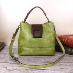 Women's Genuine Leather Crossbody Bucket Bag with Multiple Compartments