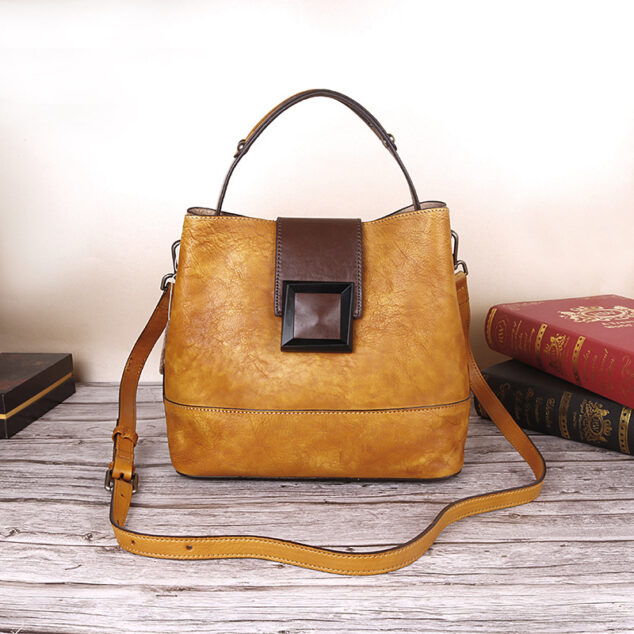 Women's Asymmetry Genuine Leather Bucket Bags - ROMY TISA