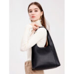 Minimalisme Femmes Cuir Véritable Patchwork Shoulder Hobo Bag