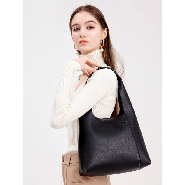 Women's Minimalism Genuine Leather Patchwork Shoulder Hobo Bag