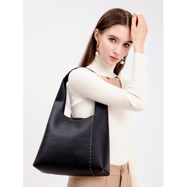 Women's Minimalism Genuine Leather Patchwork Shoulder Hobo Bag