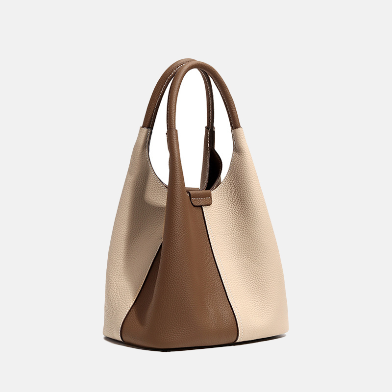 Women's Genuine Leather Tote Bag with Color Block Design