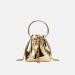 Women's Gold Fringe PVC Bucket Bag with Round Bracelet Chain Handle