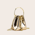 Women's Gold Fringe PVC Bucket Bag with Round Bracelet Chain Handle