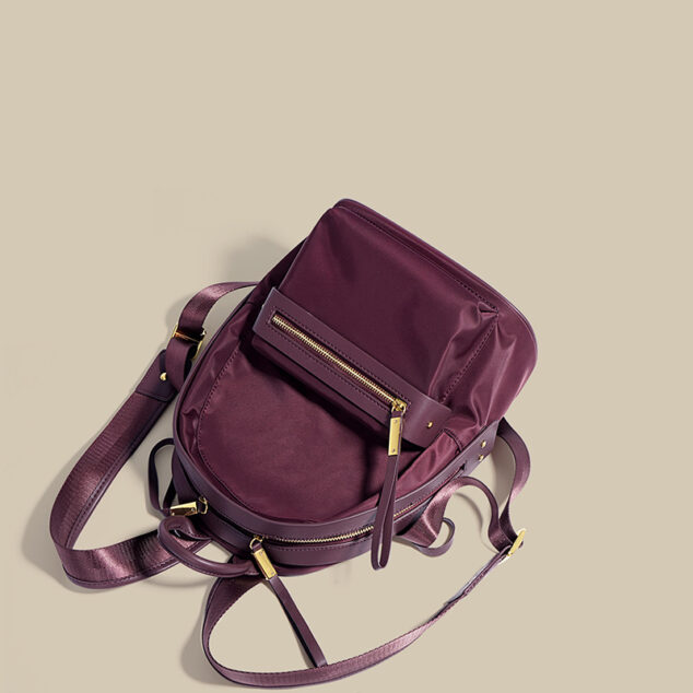 Women's Nylon and Leather Backpack for Casual Travel