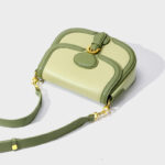Women's Olive Green Leather Saddle Shoulder Bag with Lock Buckle