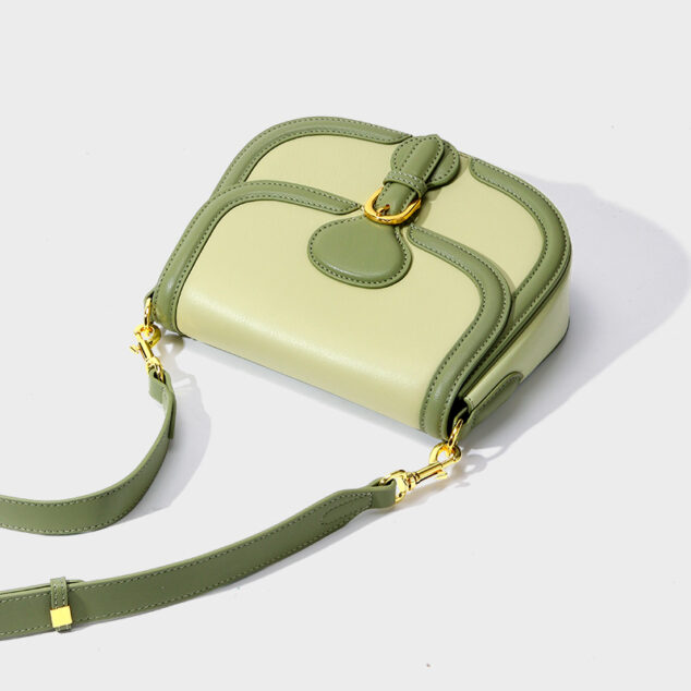 Women's Olive Green Leather Saddle Shoulder Bag with Lock Buckle - ROMY ...