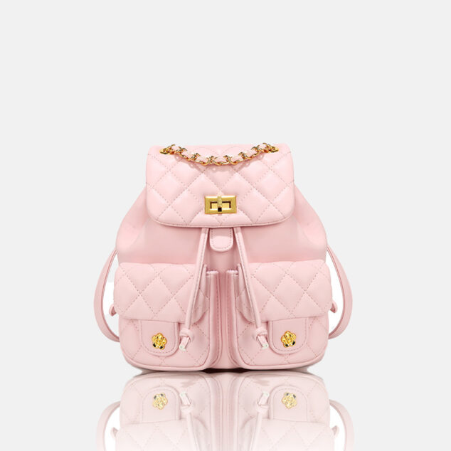 Women's PU Leather Backpack with Diamond Pattern