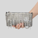 Women's Silver Rhinestone Fringe Clutch Shoulder Bag