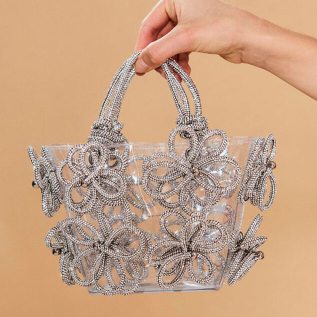 Women's Transparent Butterfly Bow Evening Tote Bag with Rhinestones