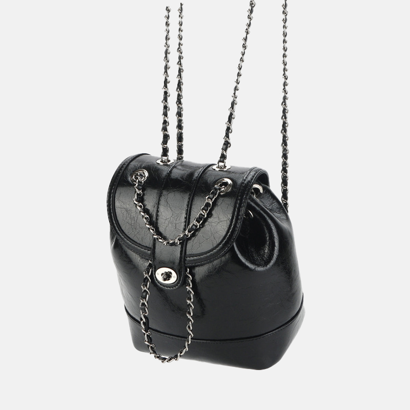 Women's Vintage Genuine Leather Backpack with Iron Chain Strap
